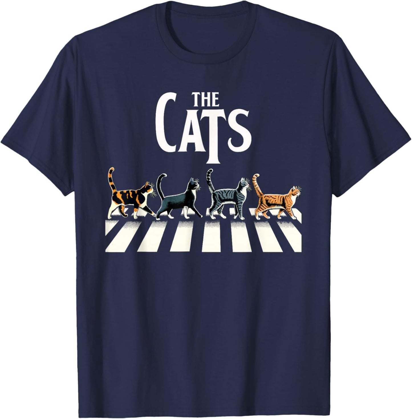 Retro Cat Rock Music Gift Men Kids Women Funny Cat T-Shirt - T-Shirt | Navy
