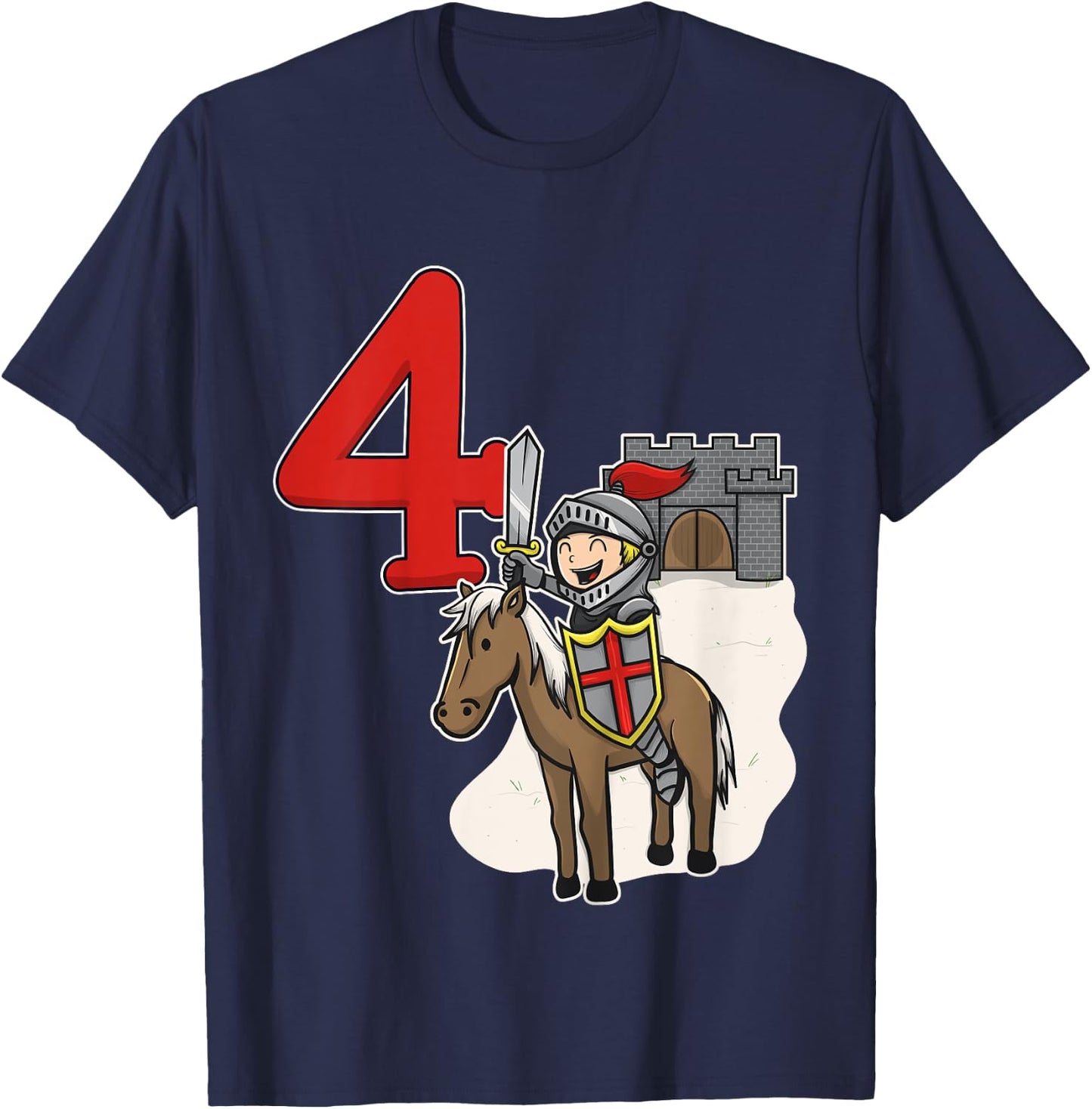 Knight 4th Birthday - Castle and Number 4 Shirt T-Shirt - T-Shirt | Navy