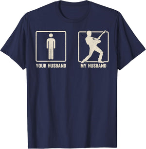 Vintage My Husband Plays Guitar Music Lover T-Shirt - T-Shirt | Navy