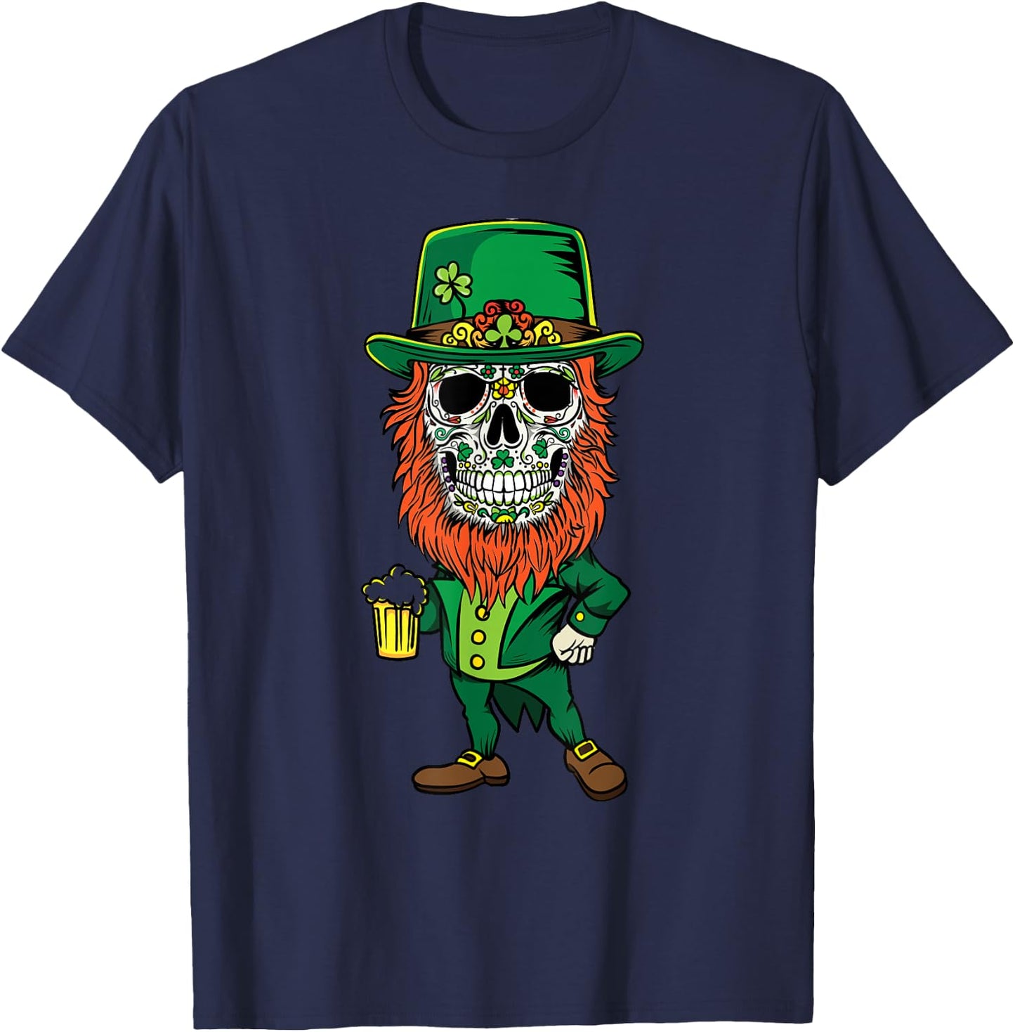Leprechaun St Patricks Day of dead - Sugar Skull Men Women T-Shirt - T-Shirt | Navy