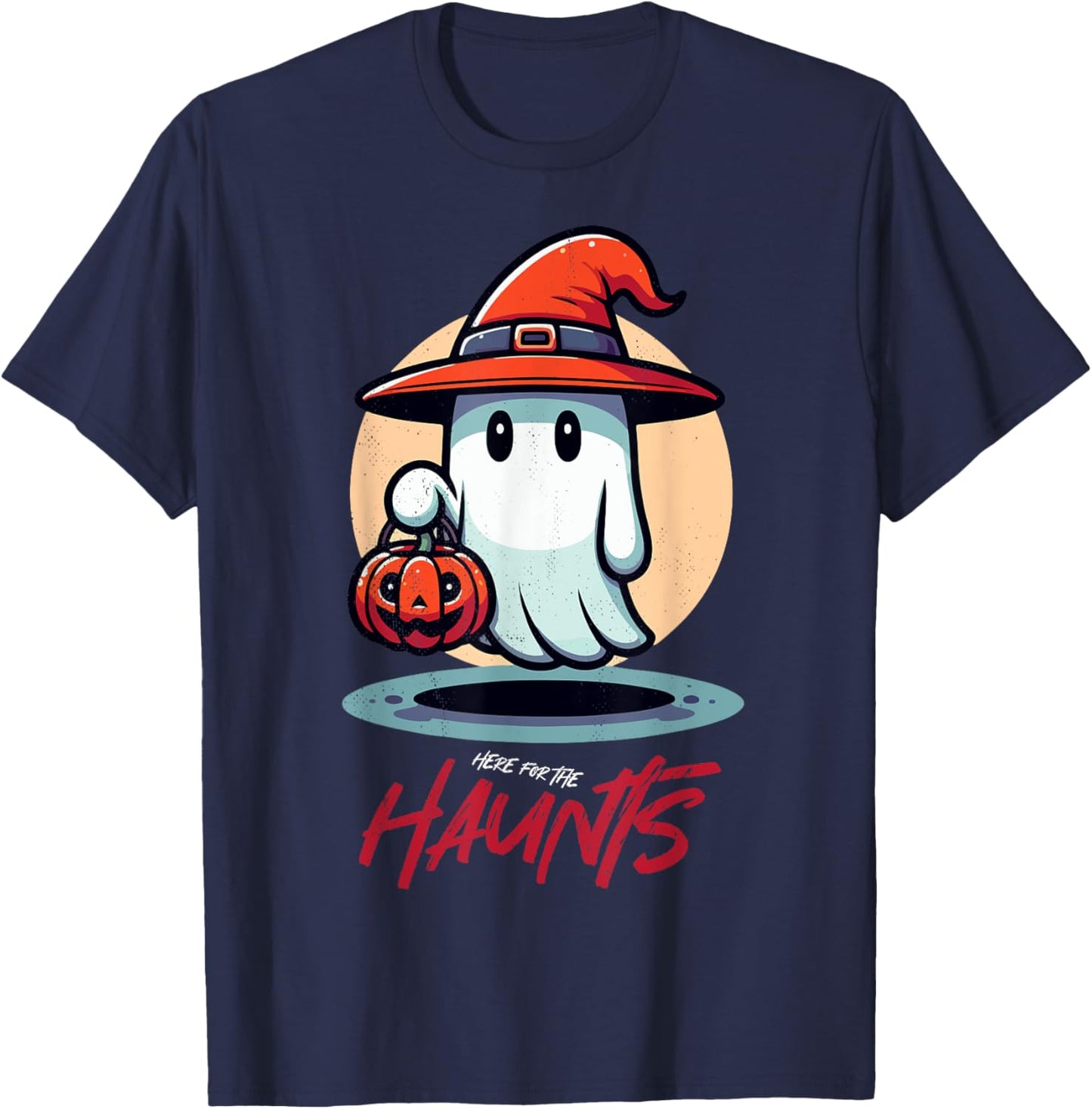 Halloween ghost. Here for the Haunts. T-Shirt - T-Shirt | Navy