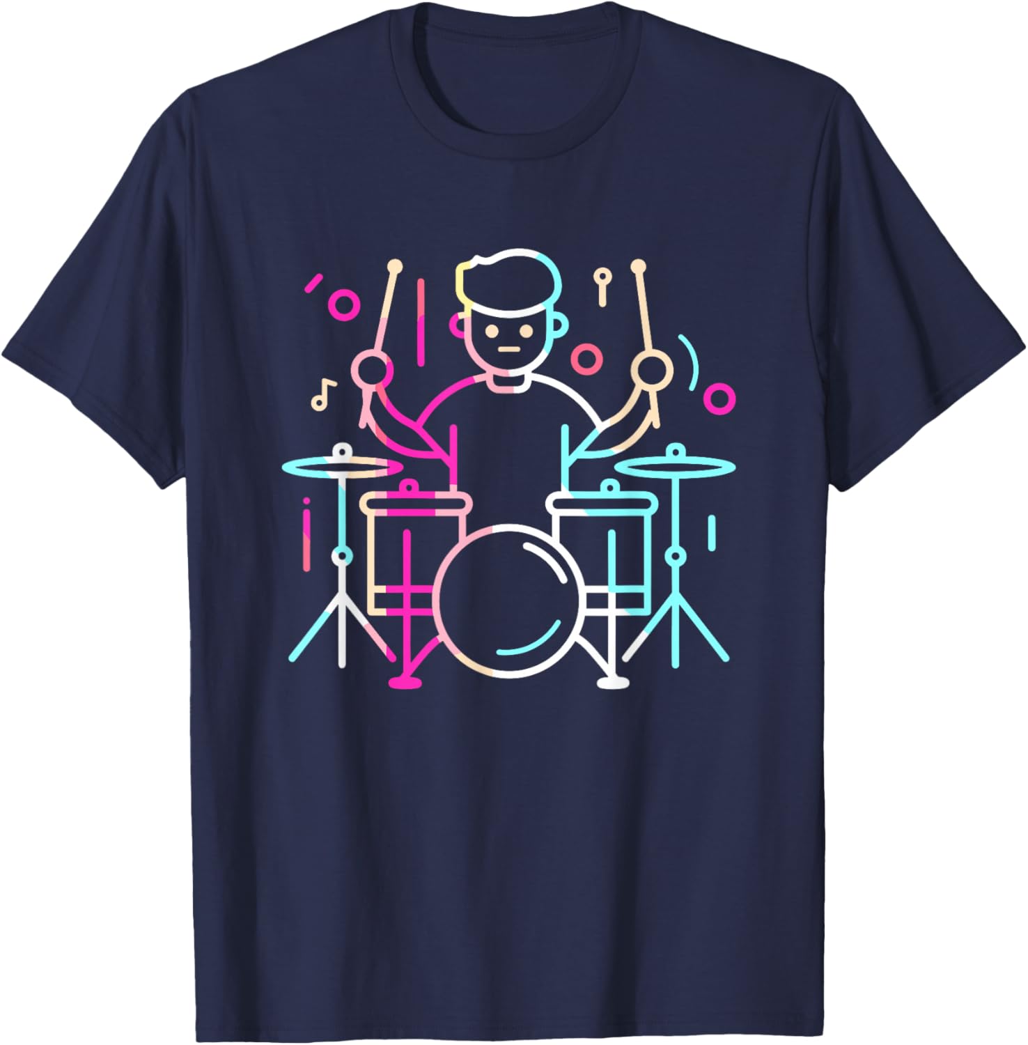 Drummer Boy Drawing Musician Drum Music T-Shirt - T-Shirt | Navy