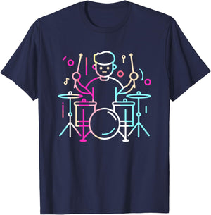 Drummer Boy Drawing Musician Drum Music T-Shirt - T-Shirt | Navy