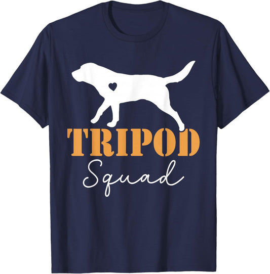 Tripod Squad, Right Back Leg Amputee, Tripaw Dogs T-Shirt - T-Shirt | Navy