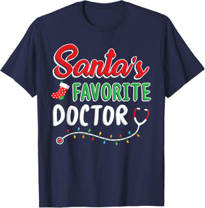 Santa's Favorite Doctor T Shirt Merry Xmas Claus Party Cute T-Shirt - T-Shirt | Navy