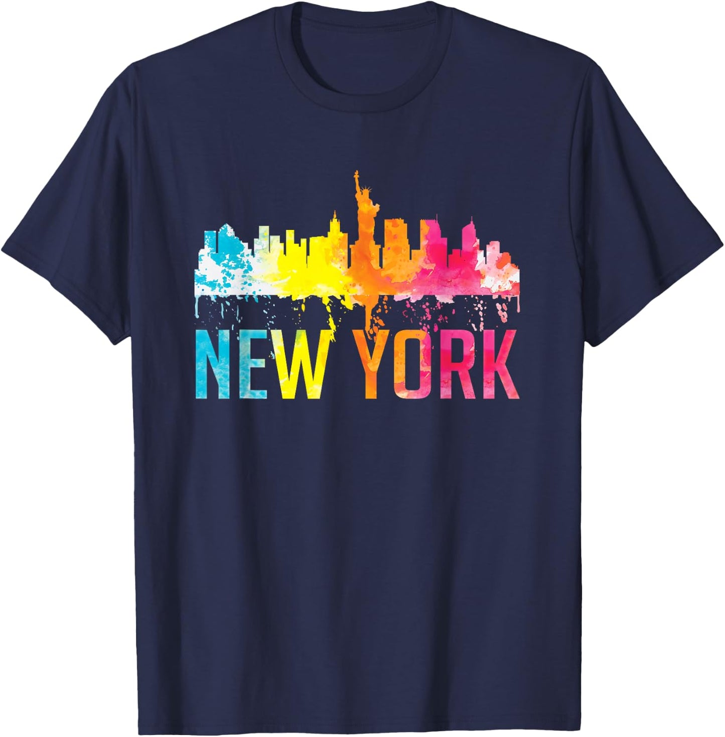 New York City NYC Watercolour Art Big Apple Skyline Souvenir T-Shirt - T-Shirt | Navy