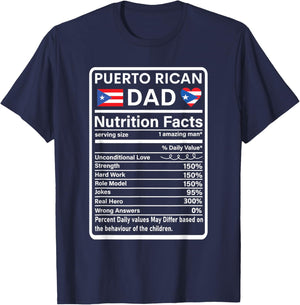 Puerto Rican Dad Nutrition Facts Boricua Puerto Rico PR Flag T-Shirt - T-Shirt | Navy