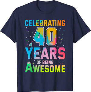 Celebrating 40 Year Of Being Awesome With Tie-dye Graphic T-Shirt - T-Shirt | Navy