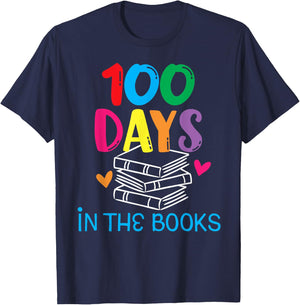 100 Days in The Books - Book Lover English Reading Teacher Women Kids T-Shirt - T-Shirt | Navy