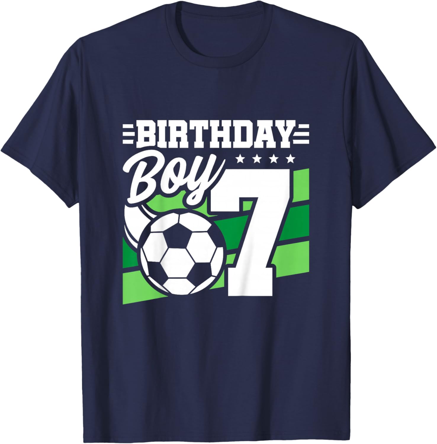 Kids Soccer Birthday Party - 7 Year Old Boy - 7th Birthday T-Shirt - T-Shirt | Navy