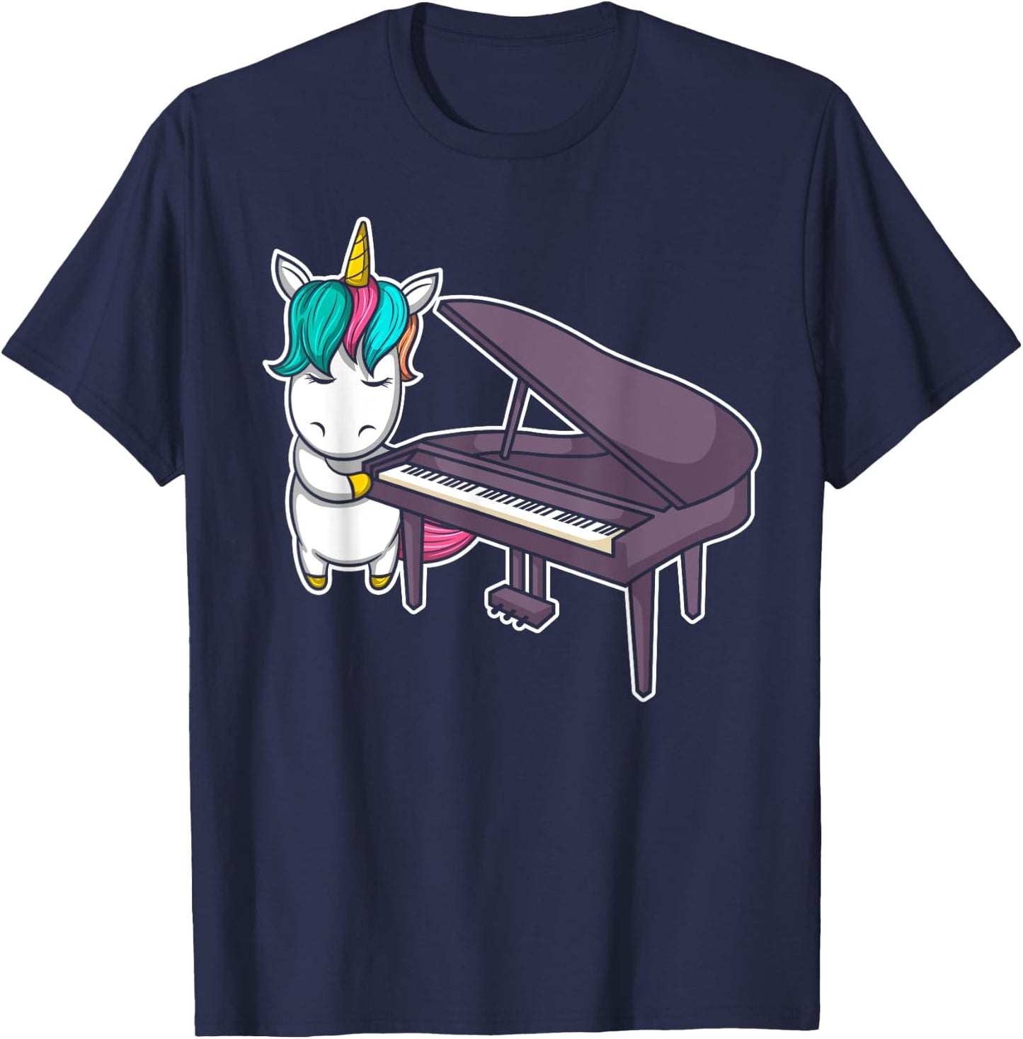 Cute Grand Piano Player Pianist Musician I Unicorn T-Shirt - T-Shirt | Navy