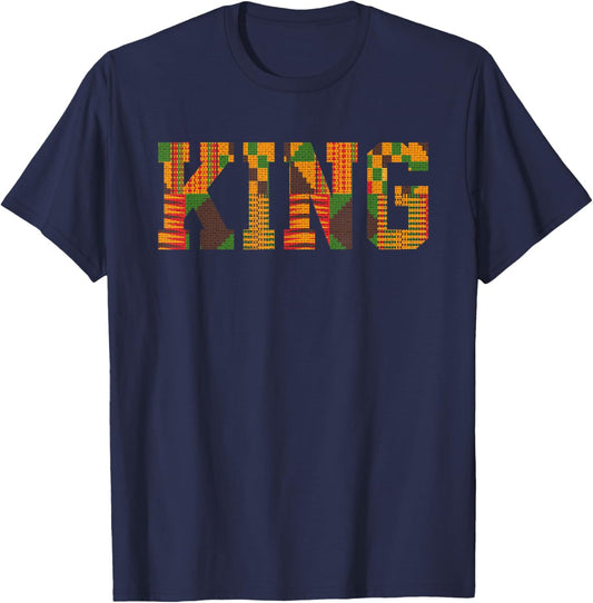 African King Art for Boys Men Afro Kente Cloth African Print T-Shirt - T-Shirt | Navy