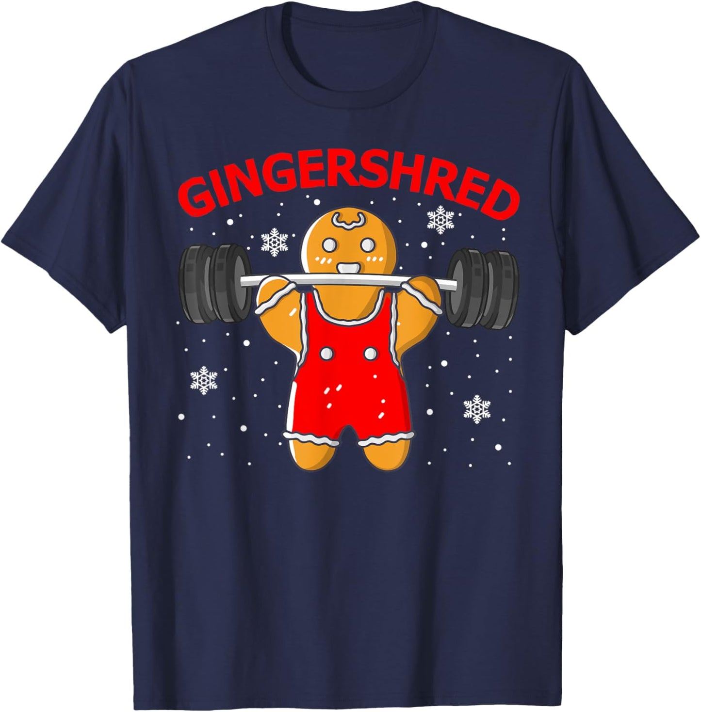 Funny Gingershred Gingerbread Man Gym Squad Xmas Holiday T-Shirt - T-Shirt | Navy