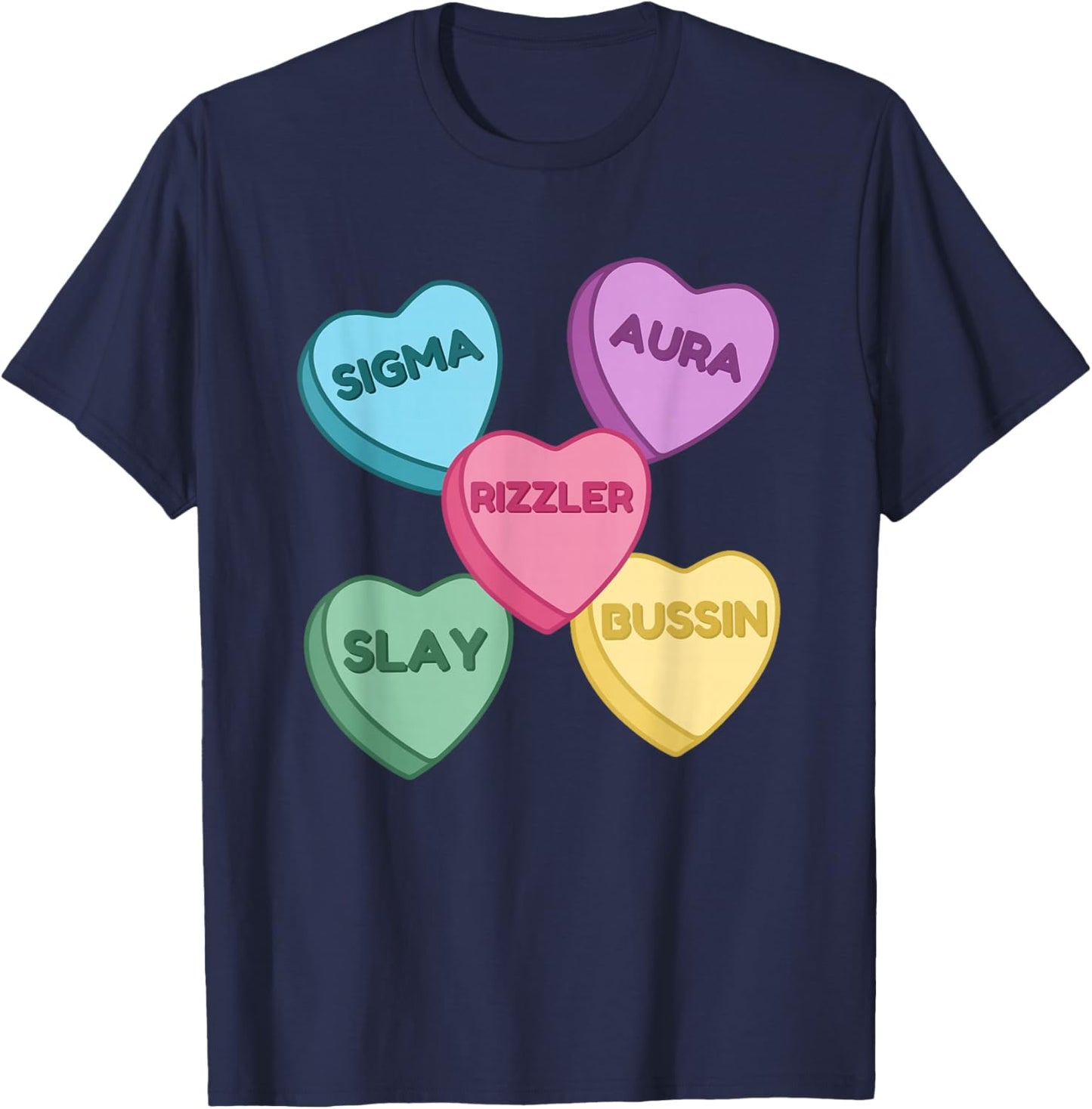 Valentine's Day Shirt Rizzler Candy Heart Middle School T-Shirt - T-Shirt | Navy