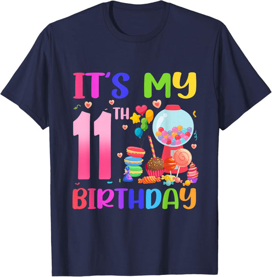 It's My 11th Birthday Girl Candy Candyland 11 Year Old T-Shirt - T-Shirt | Navy