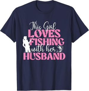This Girl Loves Fishing with Her Husband - Fisherman Fish T-Shirt - T-Shirt | Navy