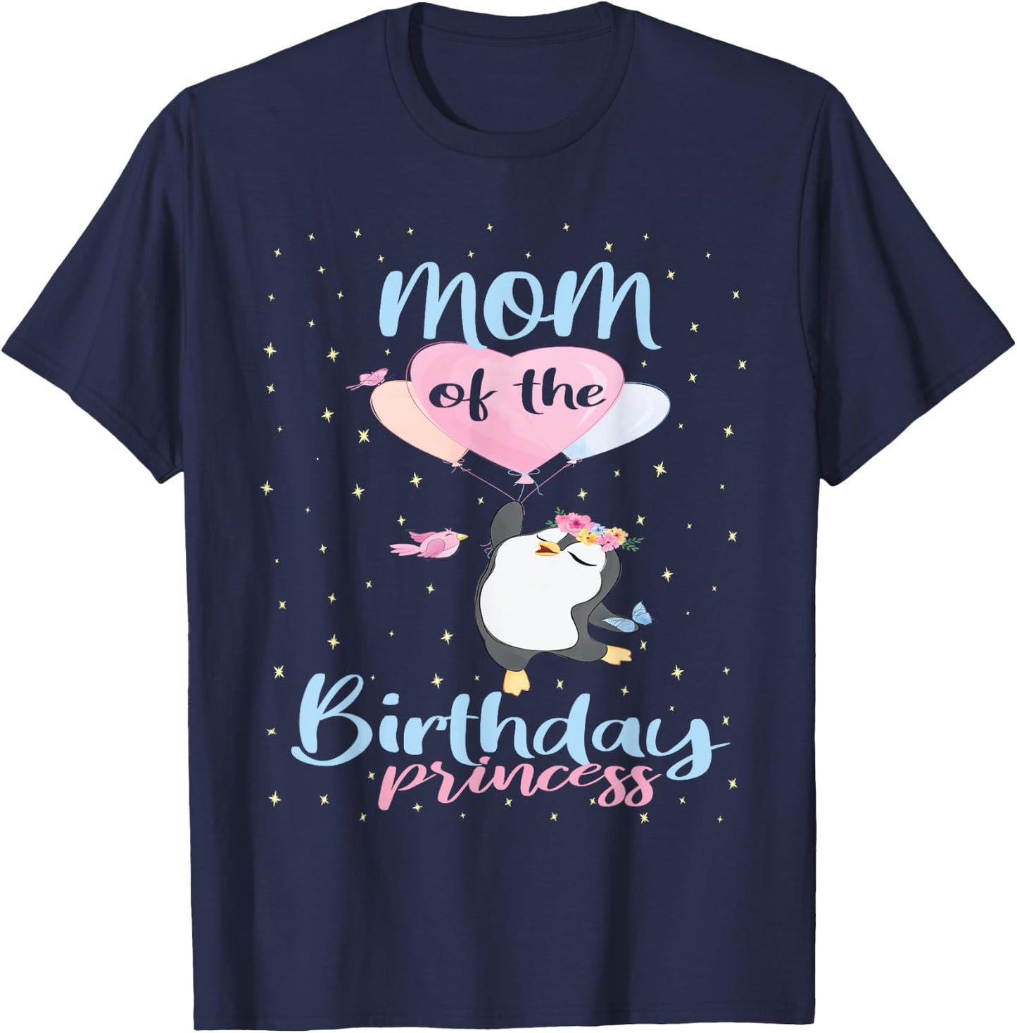 Mom Of The Birthday Princess Penguin Girls B-day Party T-Shirt - T-Shirt | Navy