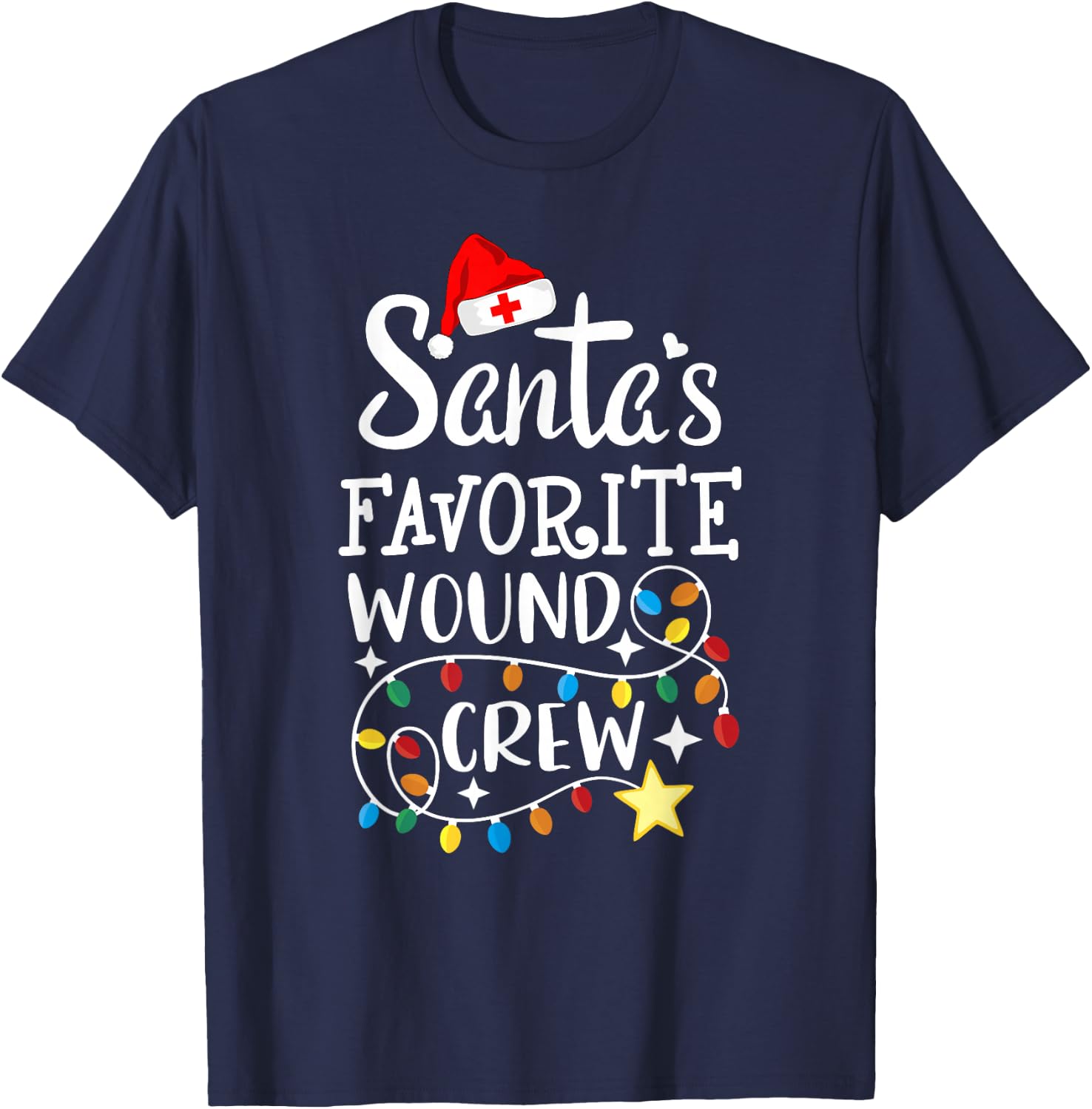 Santa's Favorite Wound Crew Christmas Wound Care Nurse Crew T-Shirt - T-Shirt | Navy