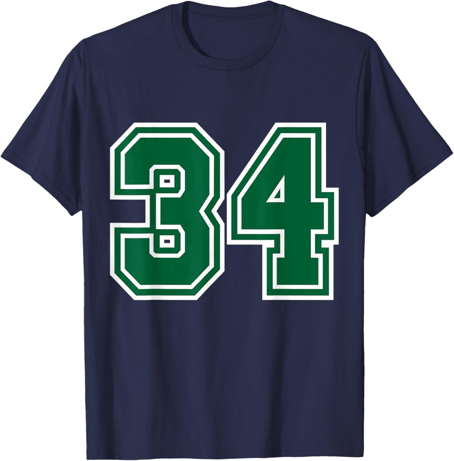 Green Sports Team Number #34 T-Shirt - T-Shirt | Navy