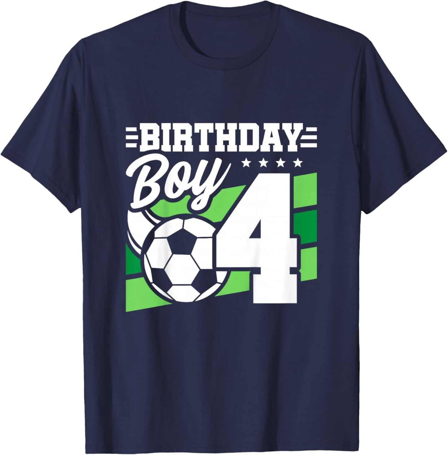 Kids Soccer Birthday Party - 4 Year Old Boy - 4th Birthday T-Shirt - T-Shirt | Navy