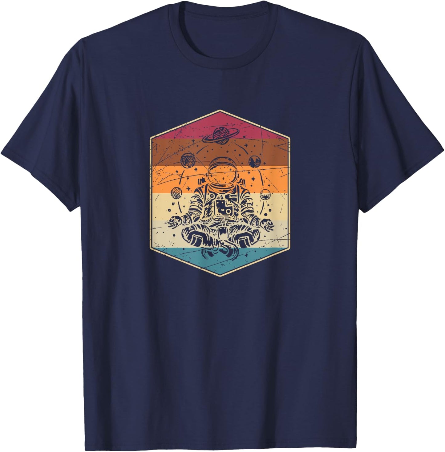 Funny Meditation Yoga Cosmonaut Science Gift Retro Astronaut T-Shirt - T-Shirt | Navy