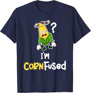 I'm Cornfused Corn Puns Agricultural Rootcrops Tractors T-Shirt - T-Shirt | Navy