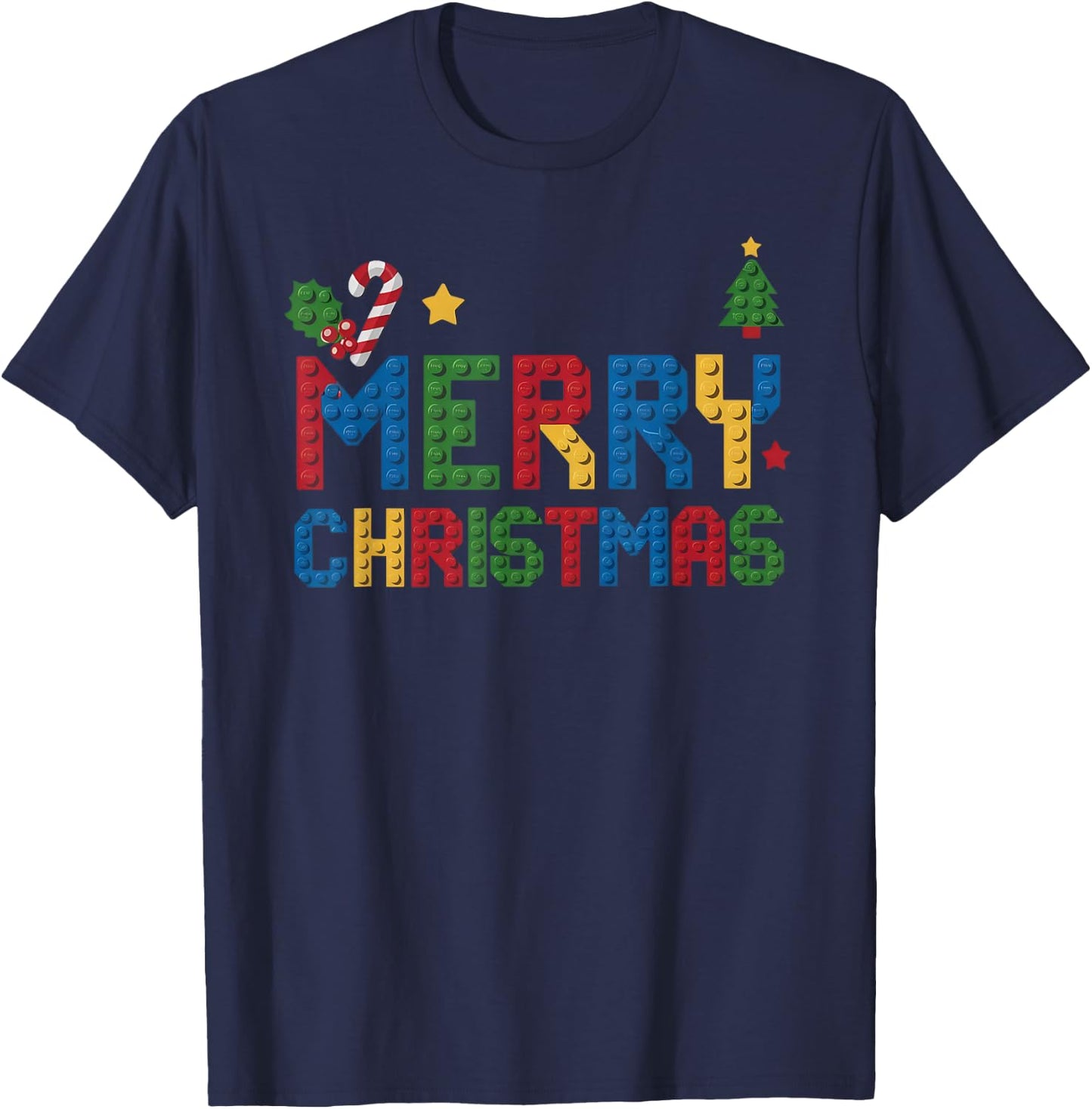 Merry Christmas Master Builder Kids Building Blocks Bricks T-Shirt - T-Shirt | Navy