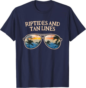 Riptides and Tan Lines Beach Sunbathing Ocean Tanning T-Shirt - T-Shirt | Navy