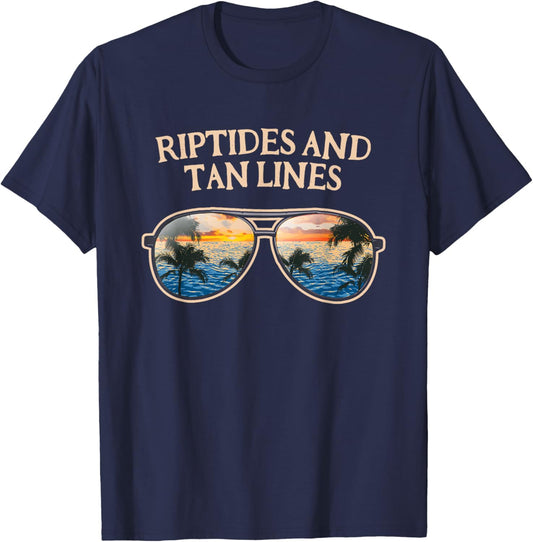 Riptides and Tan Lines Beach Sunbathing Ocean Tanning T-Shirt - T-Shirt | Navy