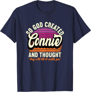 So God Created Connie - Name Connie Birthday T-Shirt - T-Shirt | Navy