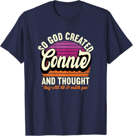 So God Created Connie - Name Connie Birthday T-Shirt - T-Shirt | Navy