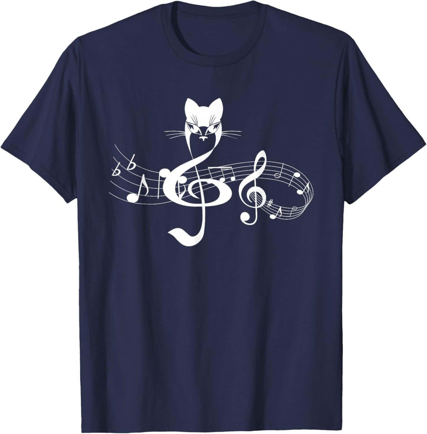 Music & Cats Lover Treble Clef Funny Cat Music Notes T-Shirt - T-Shirt | Navy