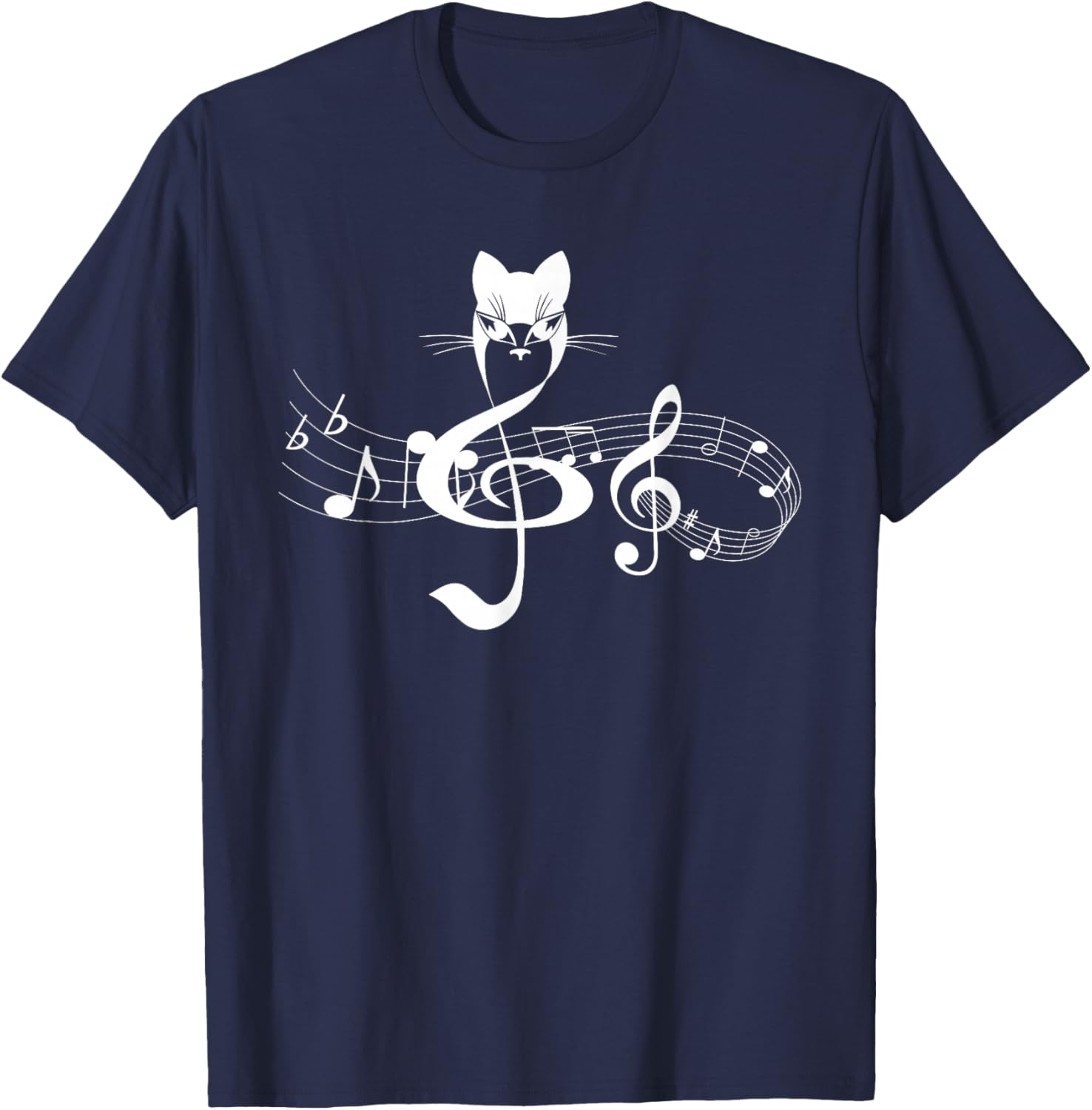 Music & Cats Lover Treble Clef Funny Cat Music Notes T-Shirt - T-Shirt | Navy