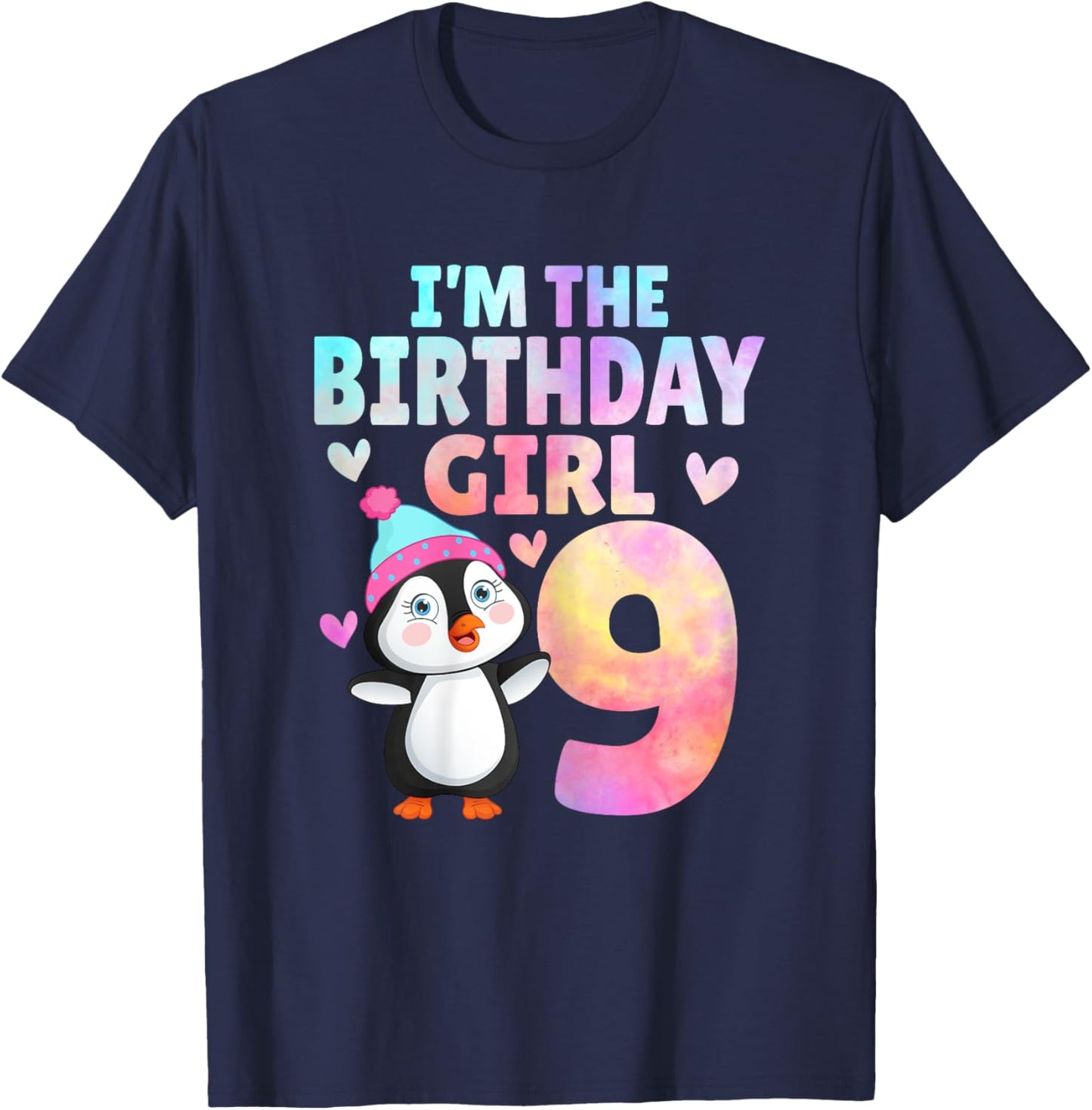 9th Birthday Penguin Lover I'm The Birthday Girl 9 Years Old T-Shirt - T-Shirt | Navy
