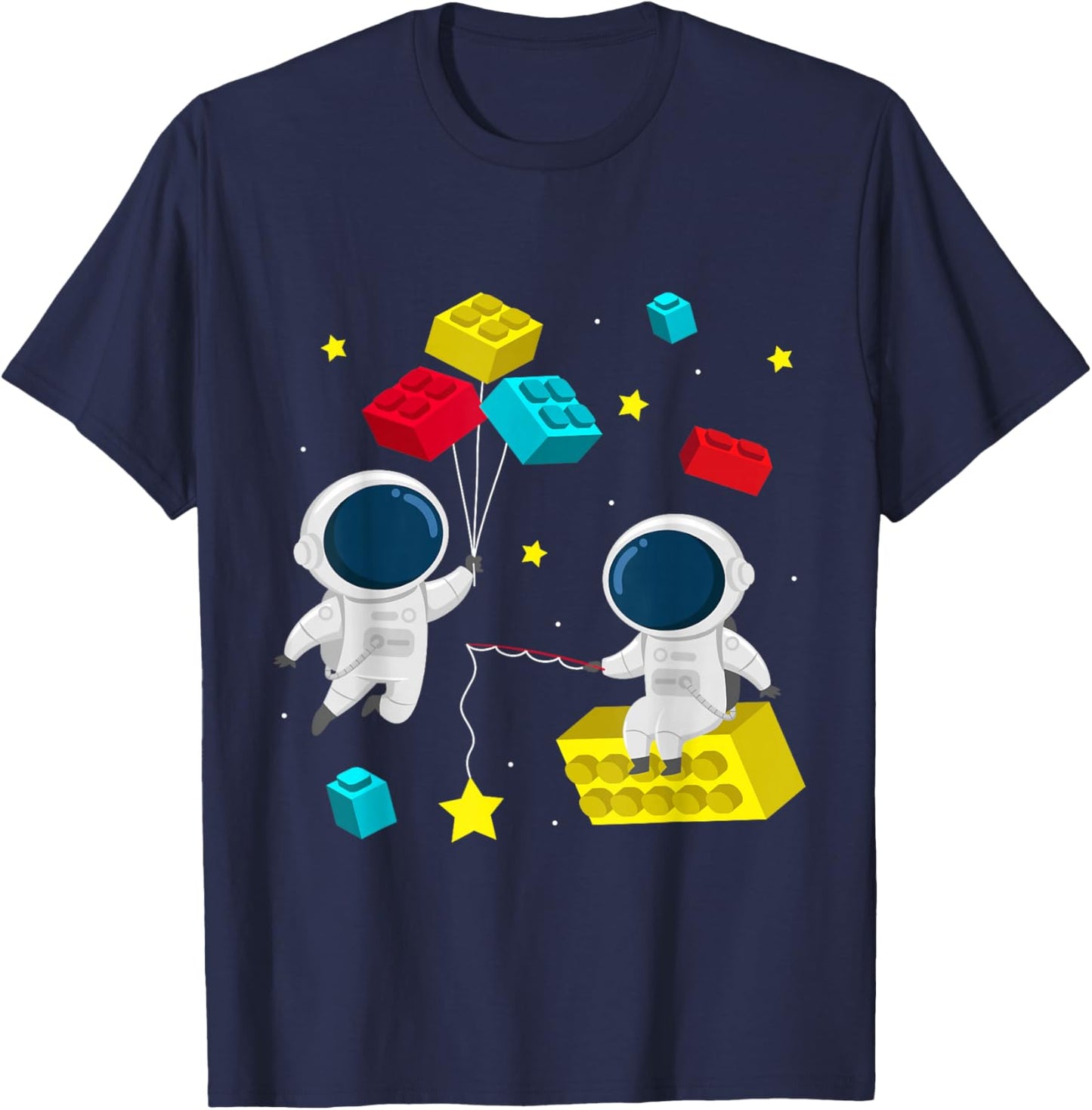 Space Astronaut Building Blocks Bricks T-Shirt - T-Shirt | Navy
