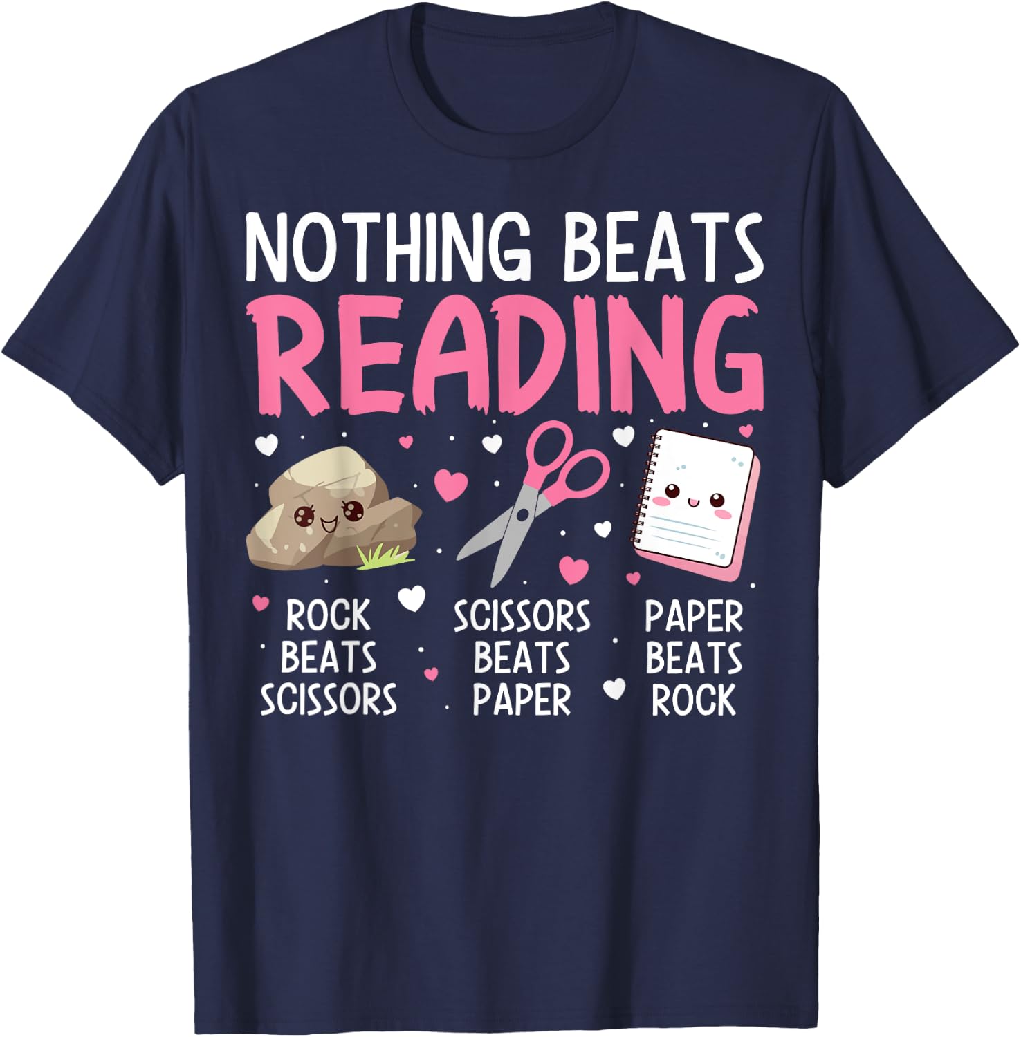 Rock Paper Scissors Vintage Nothing Beats Reading Hand Game T-Shirt - T-Shirt | Navy