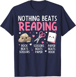 Rock Paper Scissors Vintage Nothing Beats Reading Hand Game T-Shirt - T-Shirt | Navy