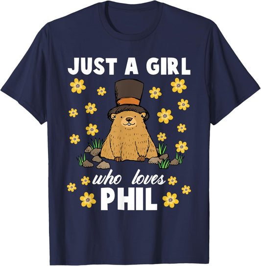 Just A Girl Who Loves Phil Groundhog Day Funny Women Retro T-Shirt - T-Shirt | Navy