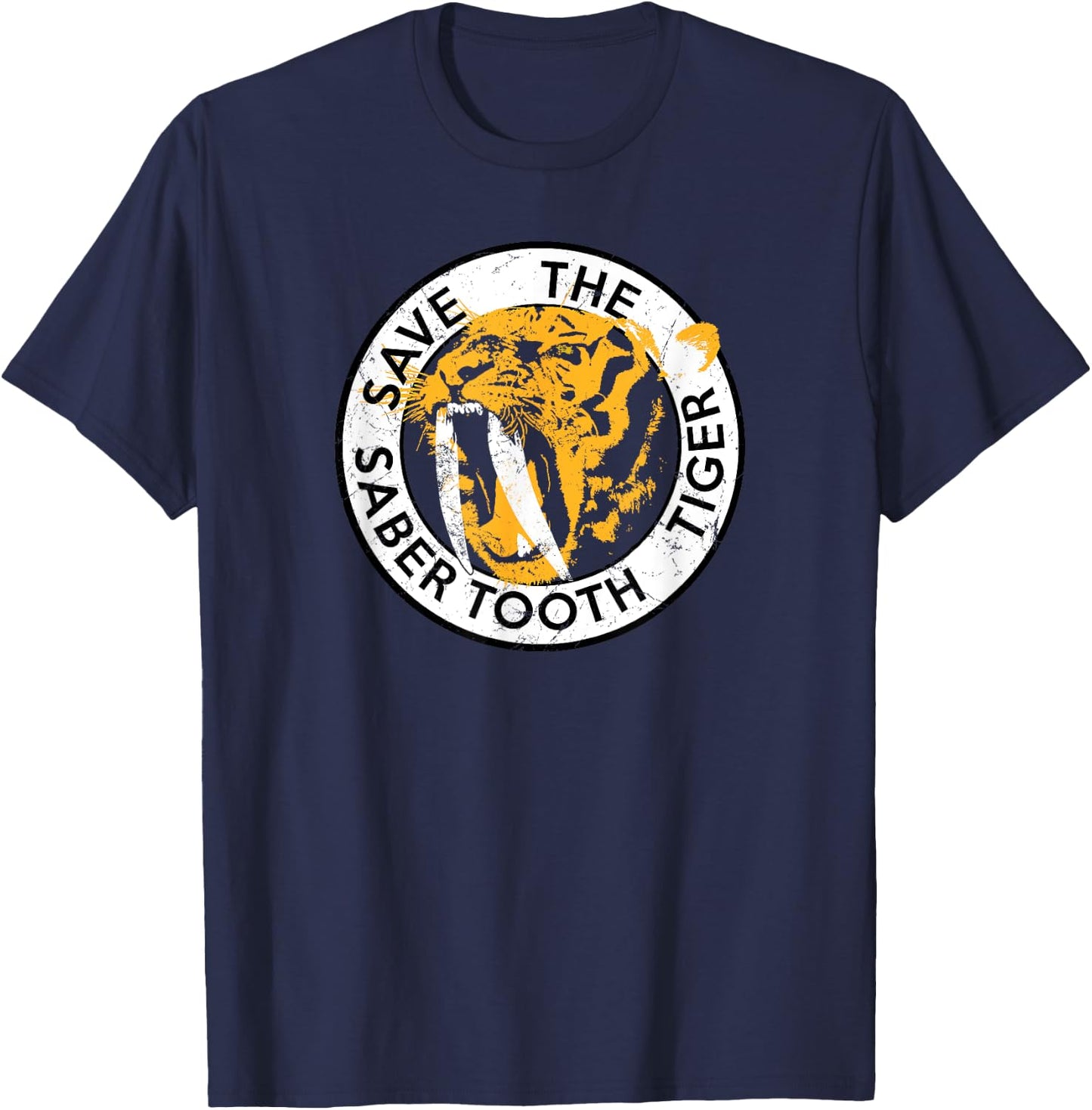 Saber-Tooth Tiger Big Cat Conservation Retro T Shirt Men Women Girls Kids T-Shirt - T-Shirt | Navy
