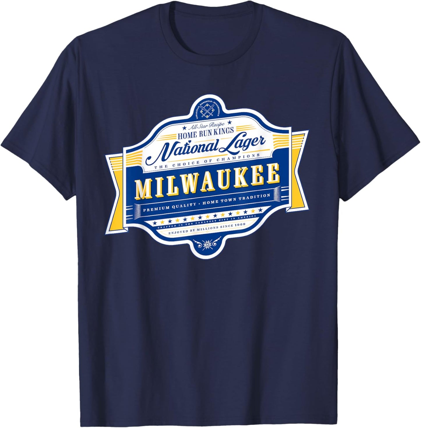 Milwaukee National Lager Beer Label T-Shirt - T-Shirt | Navy