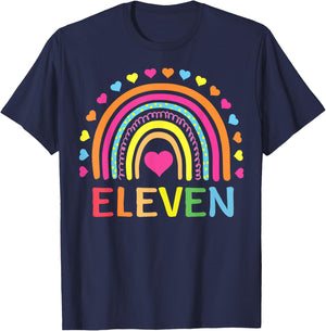 11 Years Old Rainbow 11th Birthday Gift Girls Boys Bday T-Shirt - T-Shirt | Navy