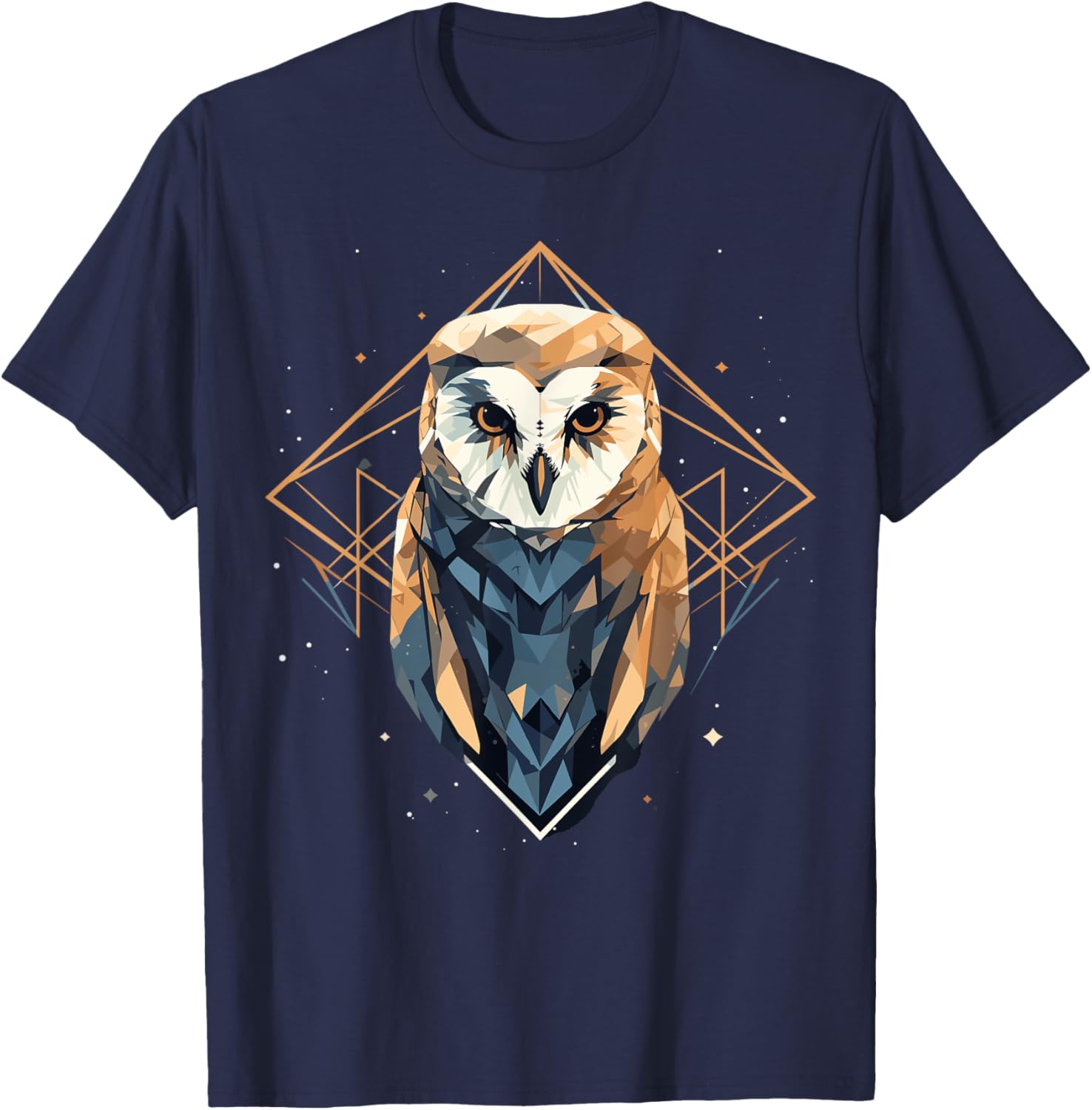 Barn Owl Geometric Patten Art, Cute Barn Owl Lover T-Shirt - T-Shirt | Navy
