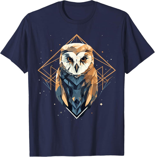 Barn Owl Geometric Patten Art, Cute Barn Owl Lover T-Shirt - T-Shirt | Navy