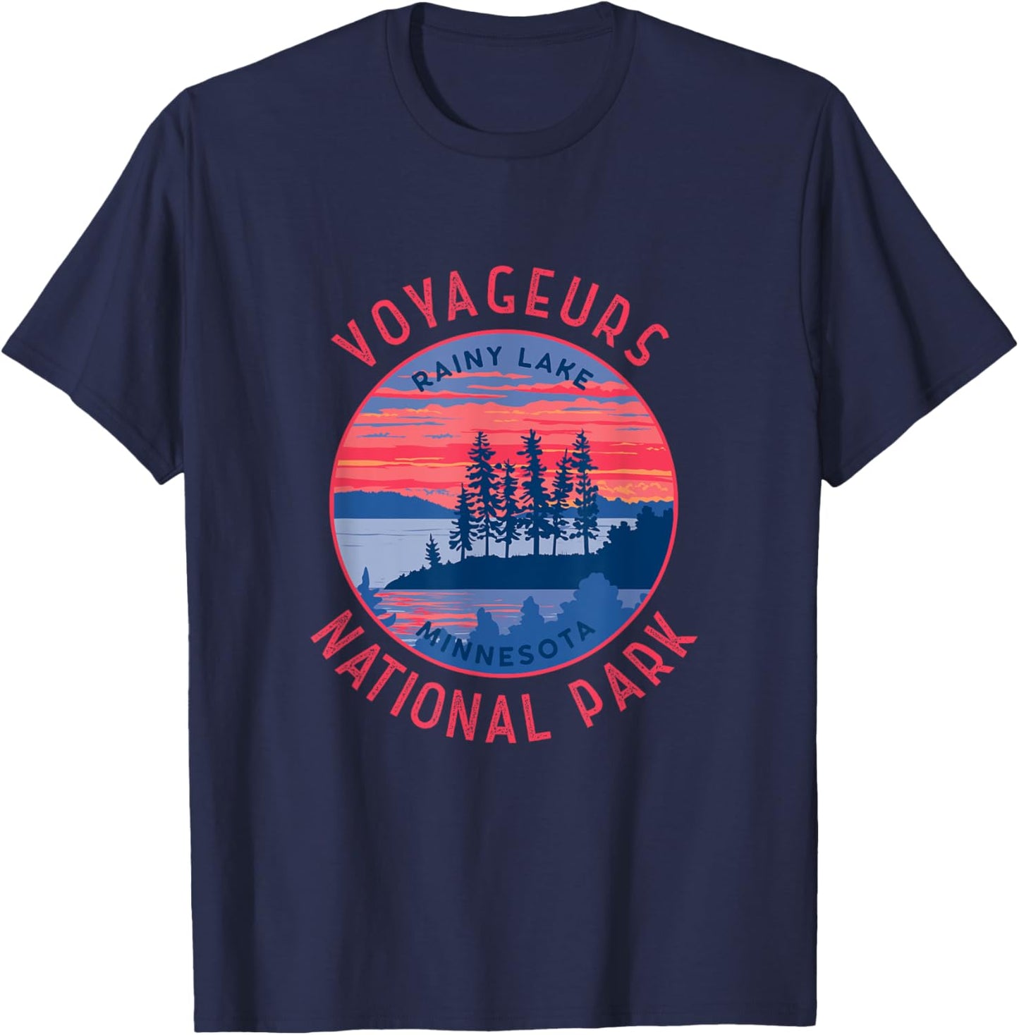 Voyageurs National Park Rainy Lake Retro Distressed Circle T-Shirt - T-Shirt | Navy