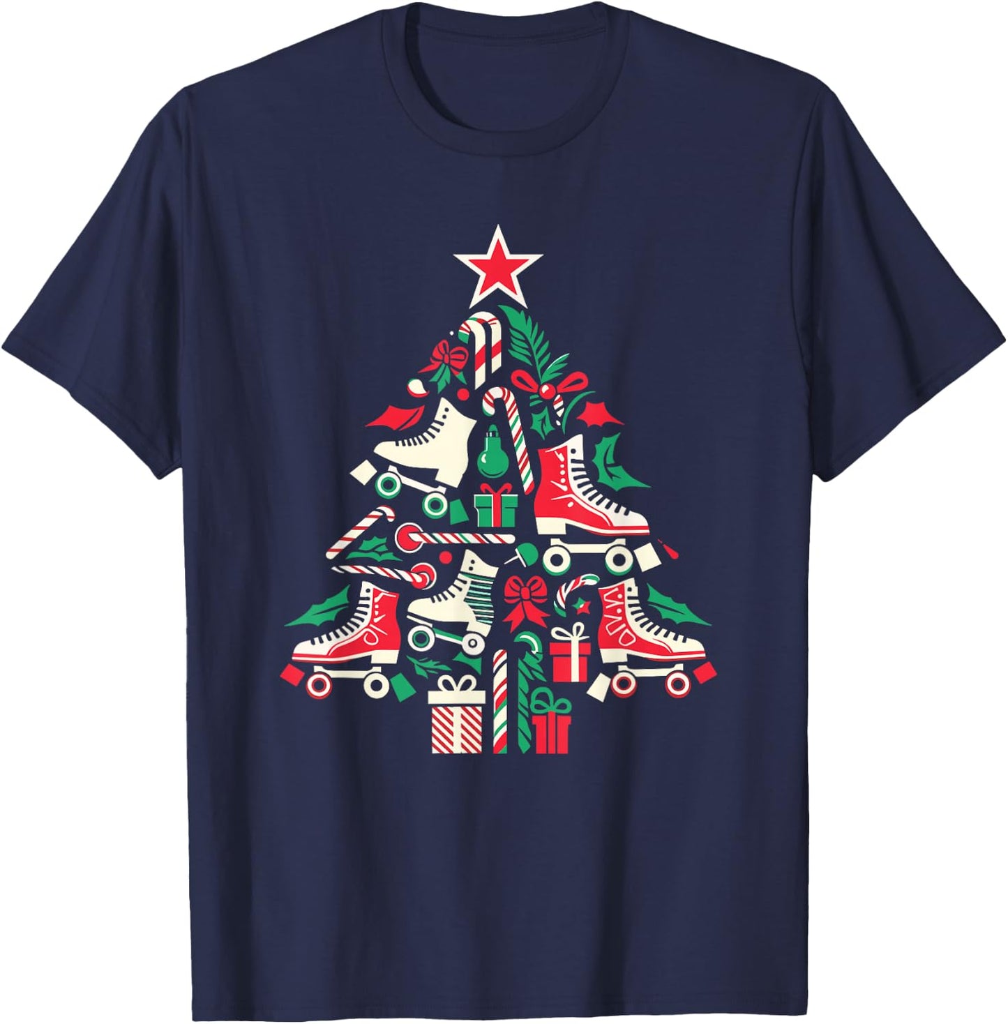 Funny Roller Skating Christmas Tree Roller Skate T-Shirt - T-Shirt | Navy
