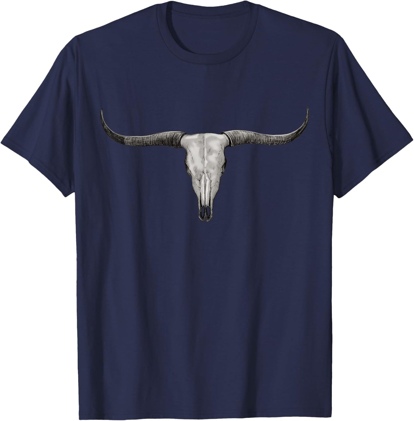 Longhorn Steer Bull Skull Cattle Ranch Farm Barn Art T-Shirt - T-Shirt | Navy