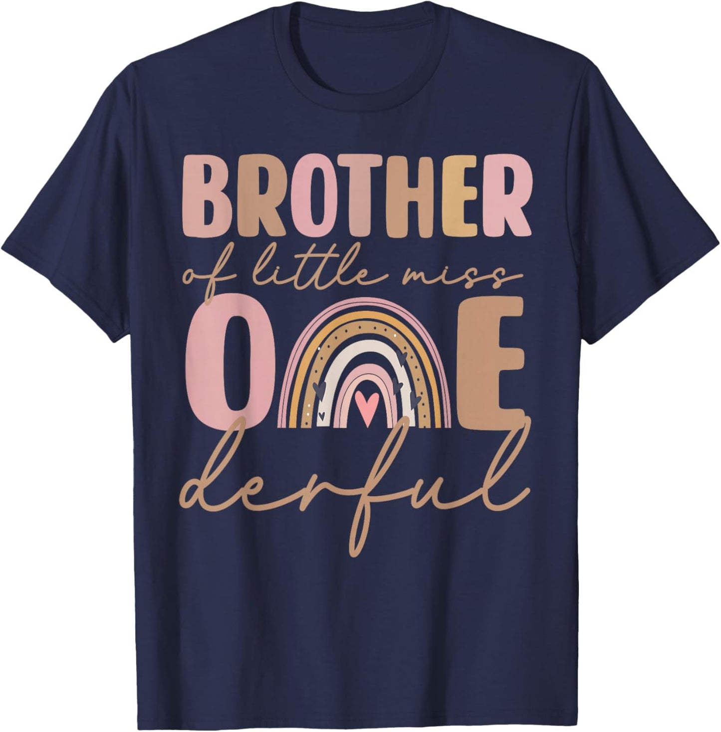 Brother of Little Miss Onederful First Birthday Boho Rainbow T-Shirt - T-Shirt | Navy