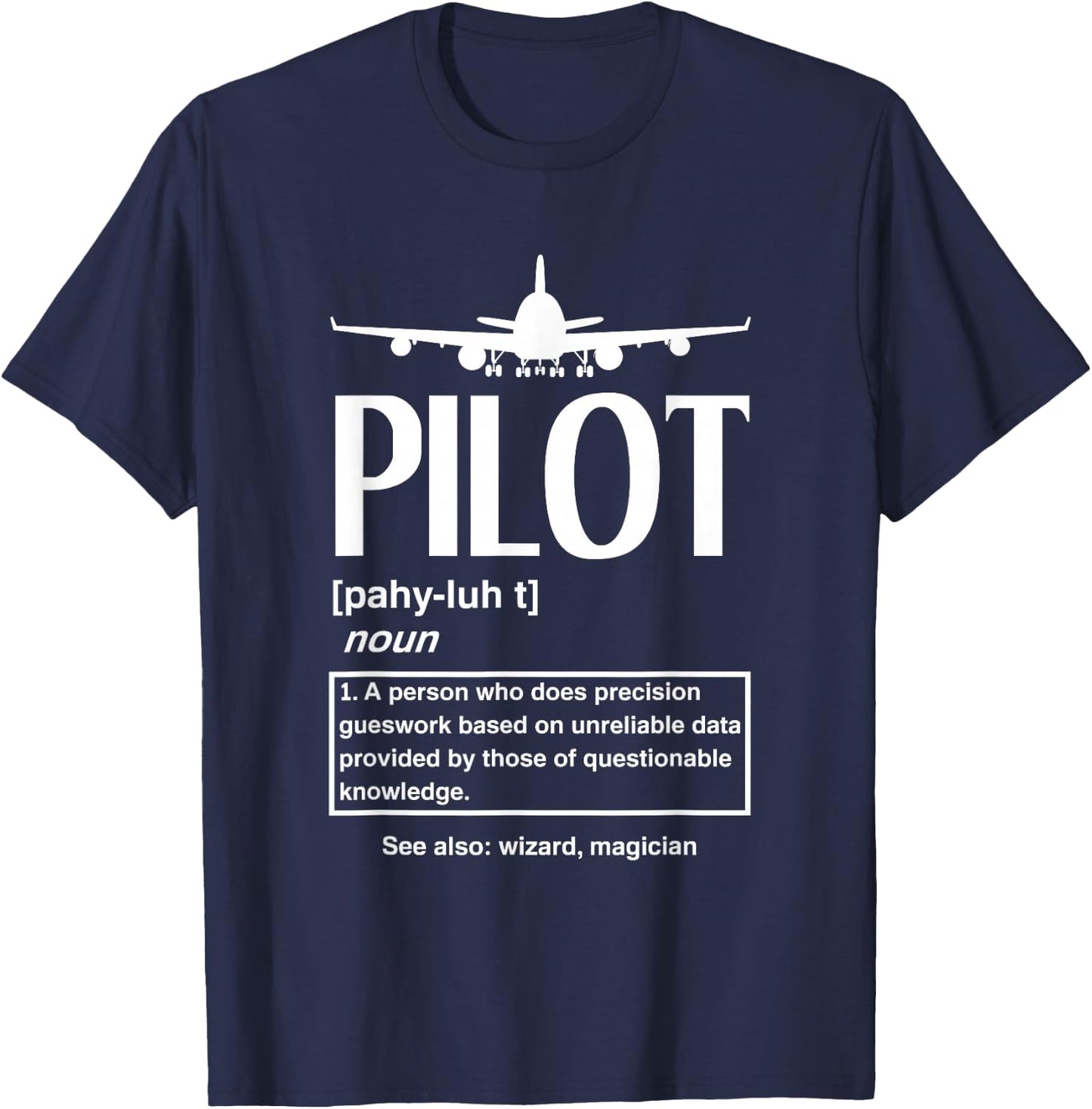 Funny Aviation Black Funny Pilot - Men's Small - Short Sleeve - Cotton 60% Polyester 40% - Funny Pilot Graphic - All Seasons T-Shirt - T-Shirt | Navy