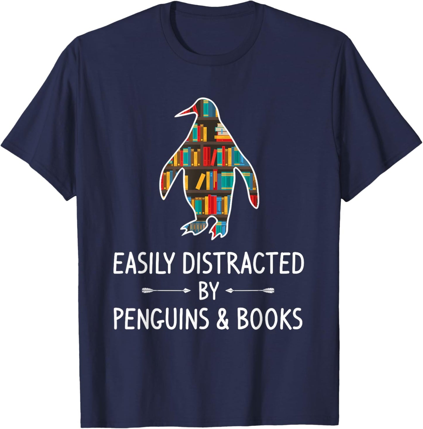 Easily Distracted By Penguins & Books Lover Gift Bird Animal T-Shirt - T-Shirt | Navy