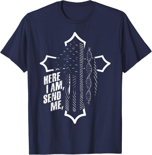 Here I Am Send Me - Isaiah 6:8 Scripture Flag Bible Verse T-Shirt - T-Shirt | Navy